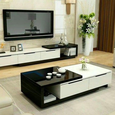 میز جلو مبلی مدل پازلی متحرک دوتکه | طراحی مدرن با قابلیت تنظیم طول