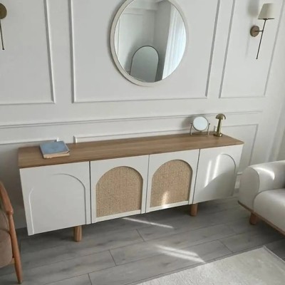 خرید و قیمت کنسول حصیری | کنسول MDF با پایه چوب طبیعی و طراحی مینیمال