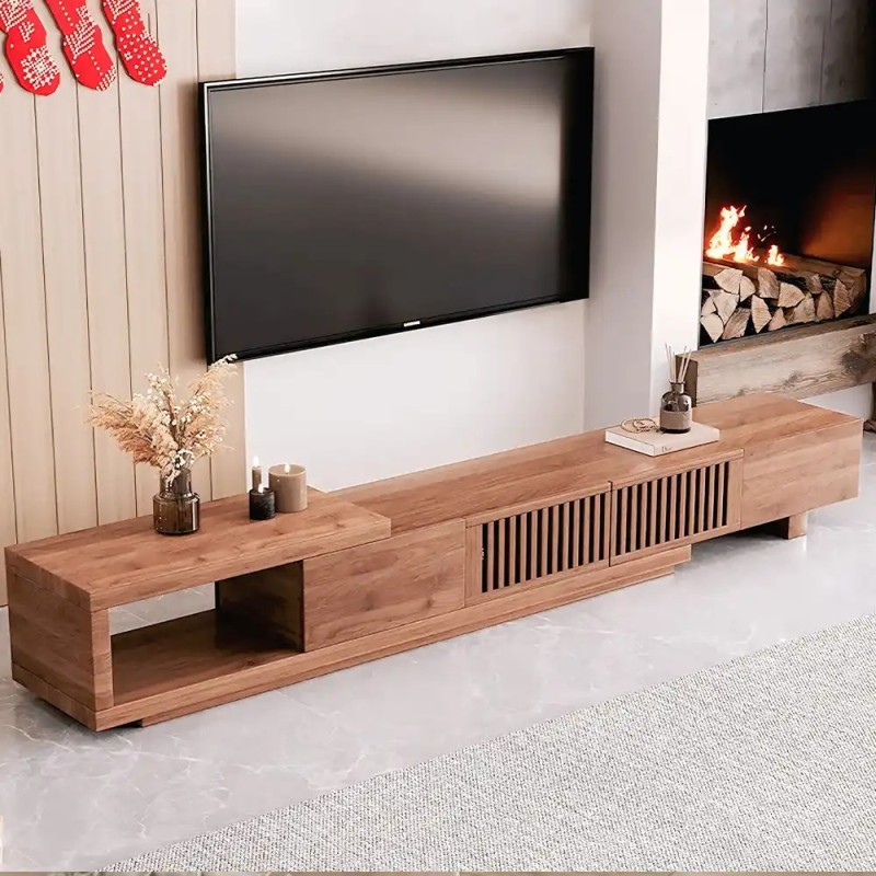 خرید میز تلویزیون پازلی متحرک روکش بلوط | میز TV مدرن دکومیز