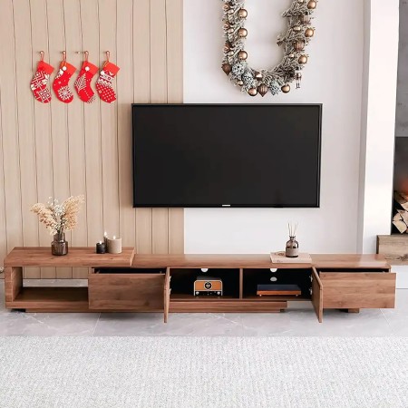 خرید میز تلویزیون پازلی متحرک روکش بلوط | میز TV مدرن دکومیز