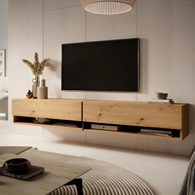 میز TV دیواری ام‌دی‌اف | روکش بلوط برجسته | دکومیز 2