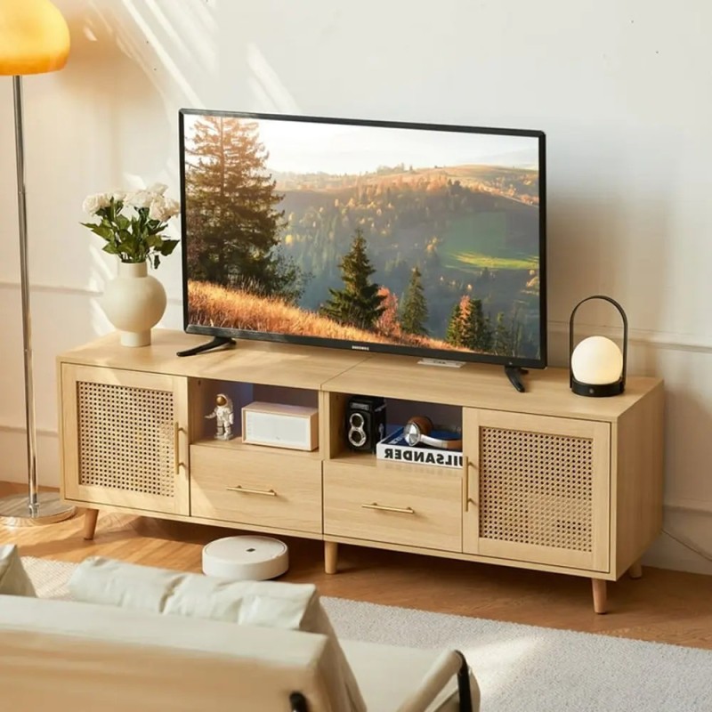 خرید میز تلویزیون حصیری مدرن | میز TV حصیر بامبو | دکومیز