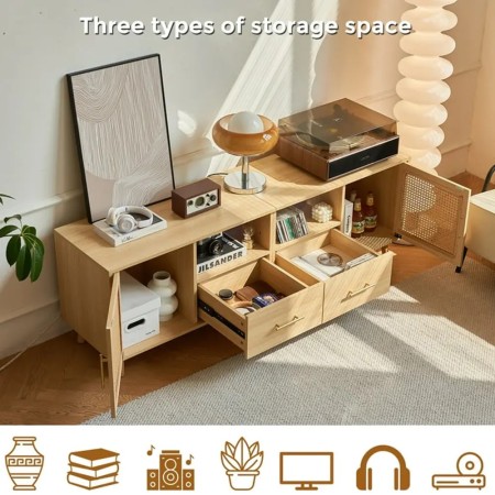 خرید میز تلویزیون حصیری مدرن | میز TV حصیر بامبو | دکومیز